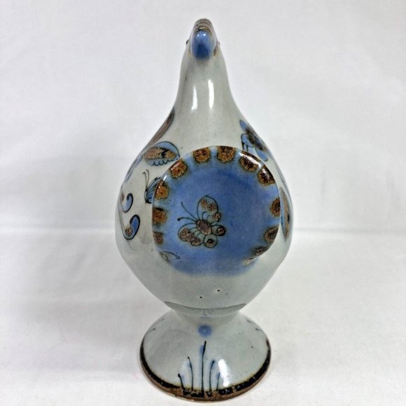 Tonal El Palomar Mexico Pottery Chicken Figurine Floral Blue Butterfly - Picture 3 of 12